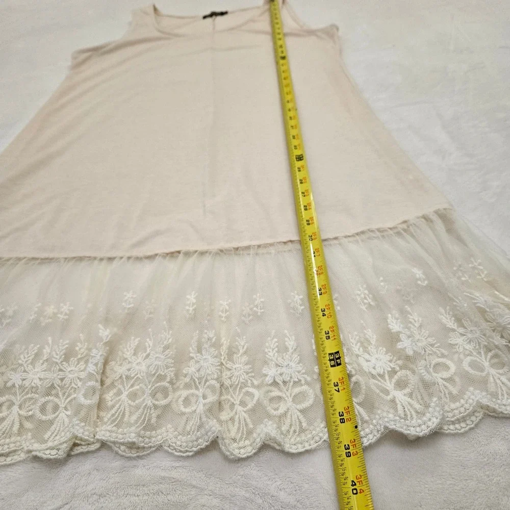 Reborn Cream Lace Trim Layering Tank Dress 1XL Sleeveless Floral Scalloped Hem - Picture 3 of 9